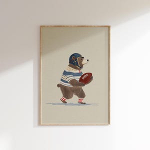 Bear Football Print | American Football Art | Sports Nursery Wall Art | Bear Wall Art | Digital Download | Vintage Athletic