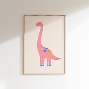 Arte mural de dinosaurios, estampado de dinosaurio rosa, decoración infantil, póster para habitación infantil, imprimible para sala de juegos, arte de animales adorables, arte para habitación de niñas, decoración para habitación de bebé