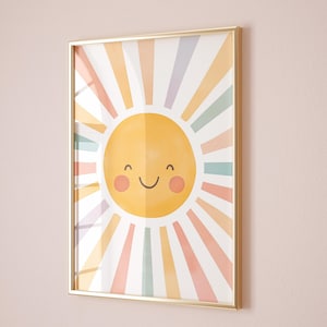 Art mural soleil mignon, affiche de soleil pour chambre d'enfant, décoration de chambre d'enfants, impression soleil de salle de jeux, art mural non sexiste, décoration de chambre pour tout-petit