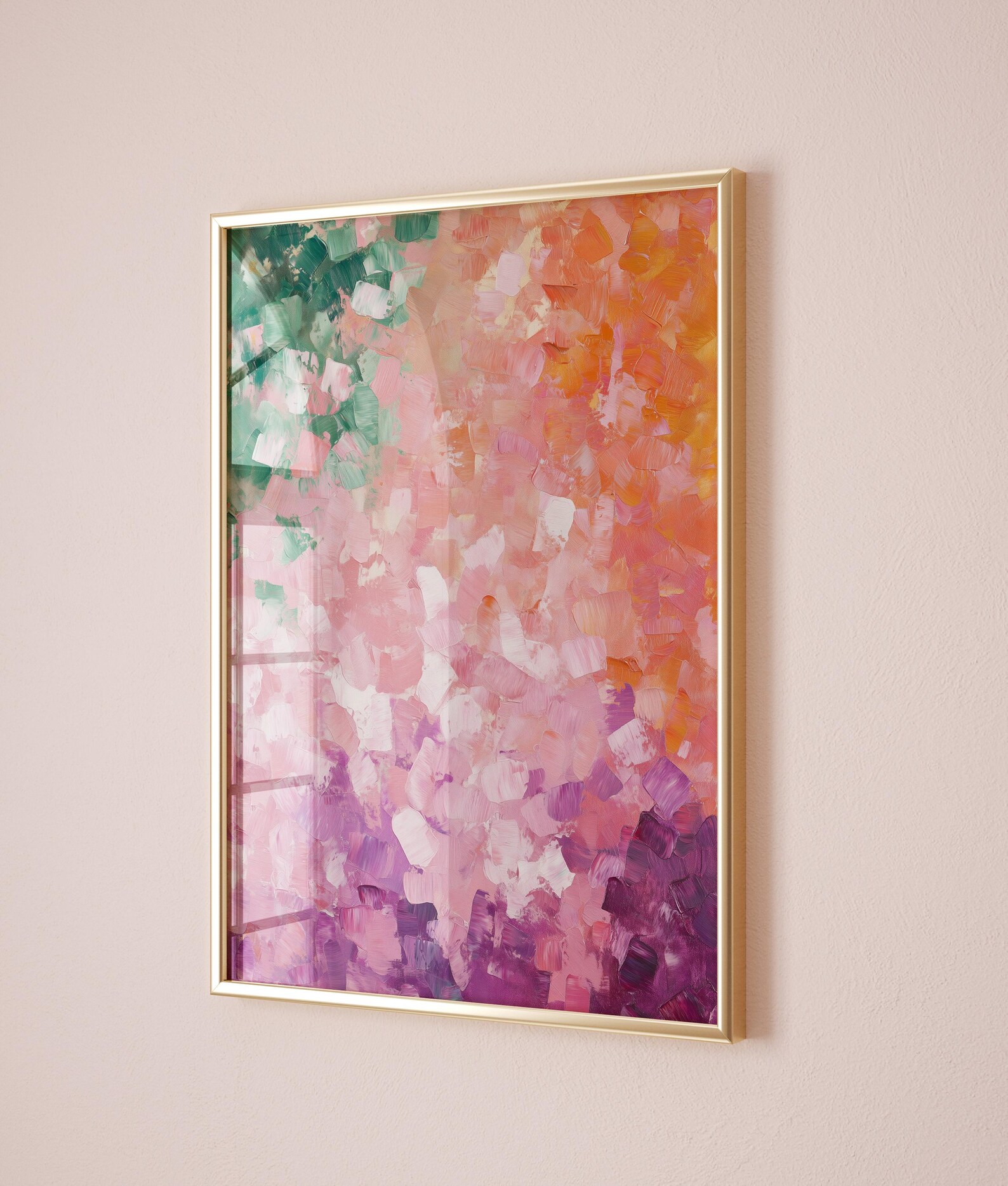 Gradient Color Abstract Art, Pink to Green Painting, Modern Art, Wall