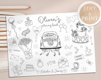 Wedding Coloring Book PDF Download, Wedding Activity, Activity Mat, Custom Wedding Coloring Book for Kids, Kids Wedding Favors