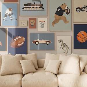 Conjunto de 50 impresiones de arte de pared para habitación de niños, galería de pared deportiva, decoración de habitación infantil, fútbol, baloncesto, sala de juegos, descarga digital