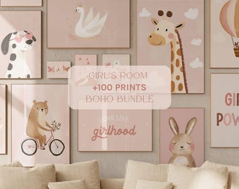 Lot d&#39;art mural pour chambre de fille, plus de 100 impressions, art mural pour chambre d&#39;enfant bohème, décoration de chambre de fille rose, impression pour chambre d&#39;enfant en téléchargement numérique