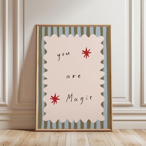 Jesteś Magią Wydruk, Inspirująca Sztuka Ścienna, Fantazyjny Plakat Typograficzny, Pozytywny Cytat Wydruk, Dekoracja Pokoju Dziecięcego, Sztuka Do Przedszkola, Sztuka Ścienna Retro