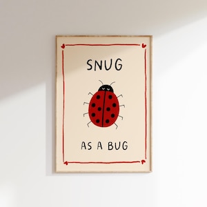 Snug as a Bug Ladybug Nursery Wall Art | Kids Room Decor Printable | Cute Insect Art Digital Download | Baby Bedroom Print