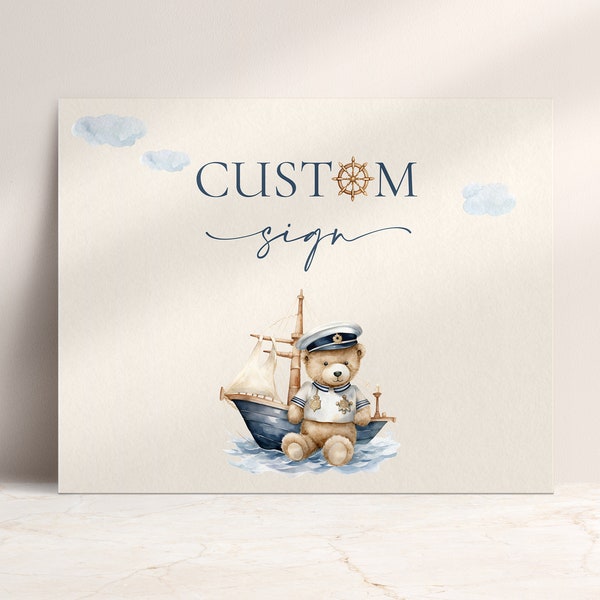 Nautical Theme Baby Shower Welcome Sign Editable Baby Shower Welcome Sign Printable Instant Download Bear Baby Shower Welcome Sign