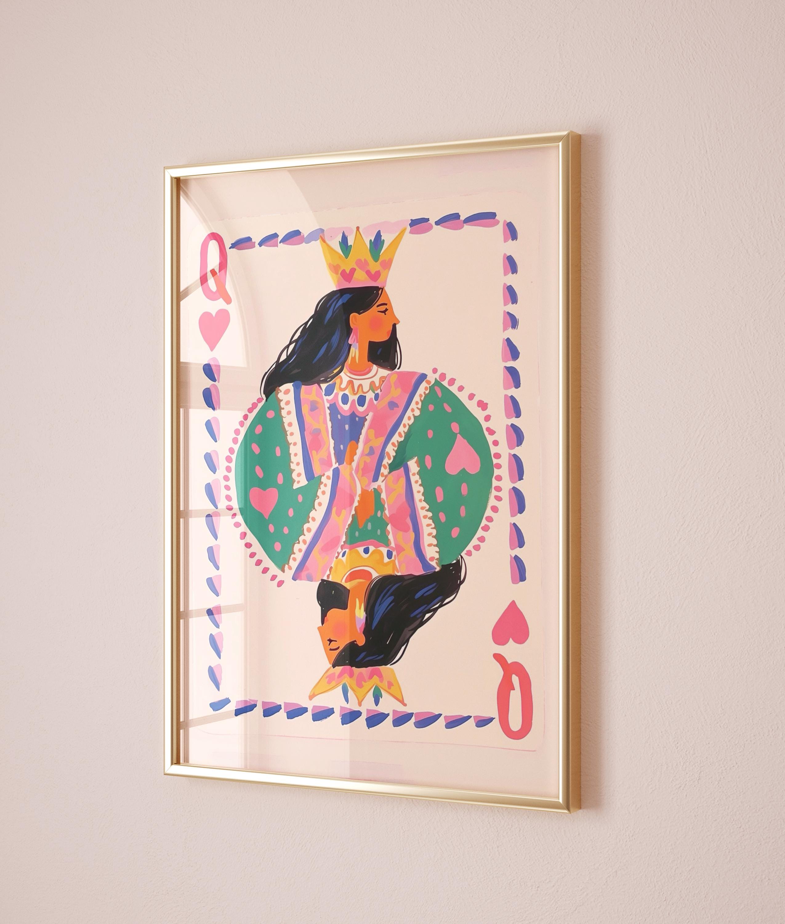 Queen Playing Card Wall Art | Trendy Maximalist Print | Colorful Dopamine Decor | Preppy Digital Download | Pink Feminine Room Decor
