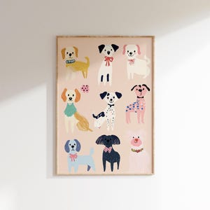 Colorful Dog Wall Art, Playful Puppy Illustration, Nursery Animal Poster, Cute Dog Print, Kids Room Decor, Pet Lover Gift, Modern Dog Art