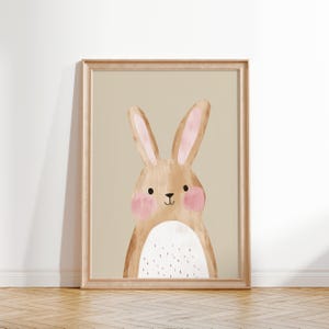 Decorazione murale a forma di coniglietto, stampa di animali per la cameretta dei bambini, decorazione per la cameretta, poster di animali del bosco, decorazione per la cameretta dei neonati, stampa di un coniglietto rosa per la cameretta delle bambine