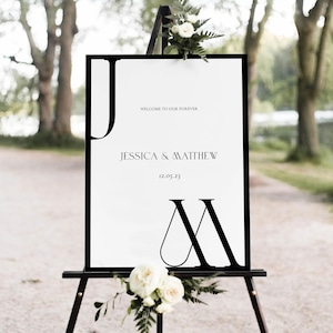 Minimalist Wedding Welcome Sign , Editable Wedding Sign Template, Black and White Wedding, Modern Wedding Sign | Editable Template | W01