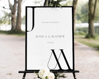 Minimalist Wedding Welcome Sign , Editable Wedding Sign Template, Black and White Wedding, Modern Wedding Sign | Editable Template | W01