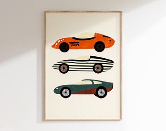 Race Car Wall Art, Nursery Printable, Kids Room Decor, Boys Room Poster, Transportation Art, Playroom Decor, Car Lover Gift