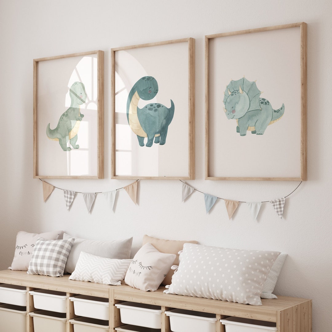 Dinosaur Nursery Wall Art, Dinosaur Set of 3, Printable Wall Art, Boys ...