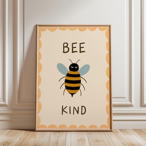 Bee Kind Nursery Wall Art | Motivational Kids Room Decor | Cute Bee Printable Art | Positive Message Digital Download