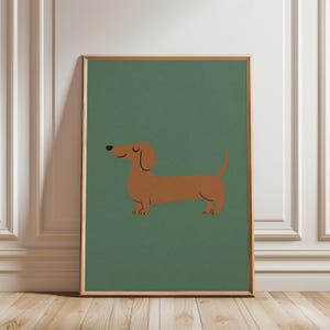 Decorazione murale con bassotto, stampa verde per cameretta, poster con bassotto, illustrazione minimalista di animali domestici, decorazioni per camerette, arte con animali, download digitale