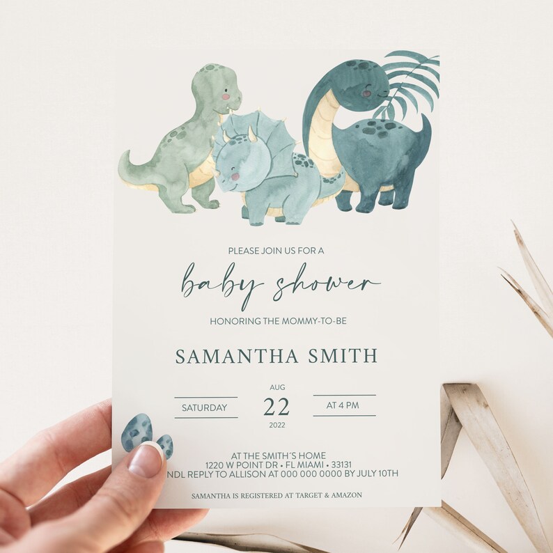 Dinosaur Baby Shower Invitation Boy Shower Invite Digital Etsy