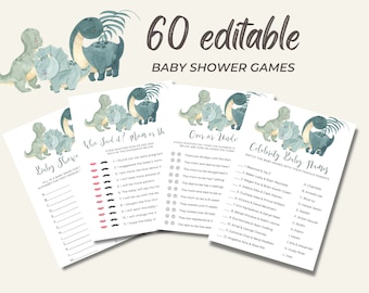 Baby Shower Game Bundle Download - 60 editable Baby Shower games - Dinosaur Theme Baby Shower - Printable Baby Party Games