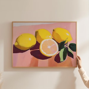 Zitrone Küchen Wandkunst, Maximalist Obst Kunst, Sommer Eklektische Küchen Dekoration, Trendige Galerie Wandkunst, DIGITALER Download, Zitrus Druck