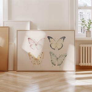 Elegante vlinderkunstprint | Kinderkamermuurkunst voor meisjes | Kinderkamerdecoratie | Pastelkleurige vlinderprint voor de babykamer | Afdrukbare kunst