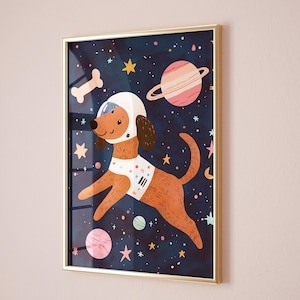 Astronaut Dog Space Wall Art, Animal Print for Kids Room, Boys Room Decor, Space Theme Nursery Art, Gender Neutral Playroom Decor