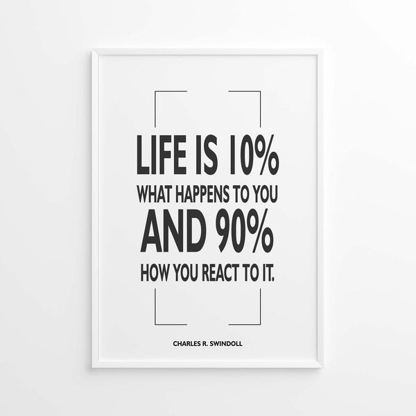 Life is 10 percent what happens to you and 90 percent how you react to it, Printable Wall Art, Digital Download, Inspirational Quotes