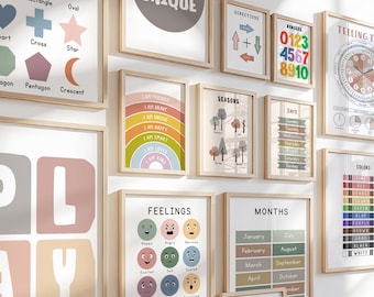 Montessori Toddler Learning Prints Bundle, Alphabet Numbers Calendar, Eclectic Classroom Decor (Digital Download)