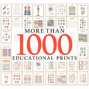 1000+ Educational Prints Bundle - Alphabets, Numbers, Posters, Days, Months, Weeks Prints | Nursery Animals Print | Back to school Print |