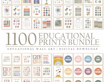 Mega Bundle - Educational Prints Alphabets, Numbers, Posters, Days, Months & Weeks | Kids Affirmations Print Bundle Digital Download