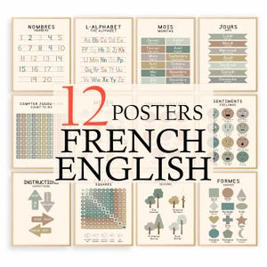 Zweisprachige Französisch-Englisch Lernposter | Montessori Wandkunst für Kinder | Dekor für die Schule, das Schulhaus oder das Klassenzimmer