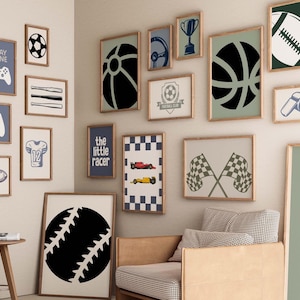 Impressions d&#39;art sport rétro pour chambre d&#39;enfant : décoration de chambre de garçons (téléchargement numérique, lot de 100)