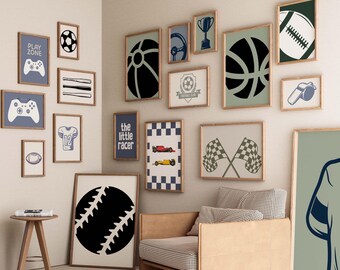 Retro Sports Nursery Art Prints: Boys Room Decor (Digital Download, Set of 100)