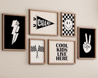 100 Eclectic Retro Kids Wall Art Prints, Modern Boys Room Decor, Playroom Printable Posters, Instant Download