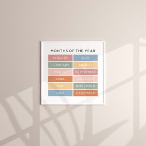 Months of the Year, Educational Printable Wall Art, Classroom Decor, Montessori Poster, Play ... Months of the Year, Educational Printable Wall Art, Classroom Decor, Montessori Poster, Play ...