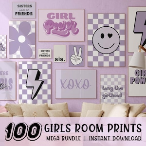 100 Girls Room Prints Bundle, Pink Purple Wall Art Set, Girl Power Quotes, Long Live Girlhood Prints, Nursery & Kids Room, Instant Download