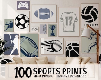 100 Kids Sports Wall Art Prints Football Soccer Baseball Basketball Poster Set Boys Room Game Theme Nursery Toddler Decor Digital Download