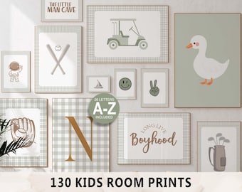 Pack Of 120 Sage Green Kids Room Wall Art Prints: Nautical, Golf, Smiley Designs (Digital Download))