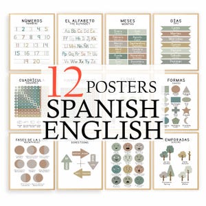 Bilingual Spanish English Educational Posters | Spanish Learning Pintables for Kids | Classroom & Homeschool Decor | Montessori Wall Art