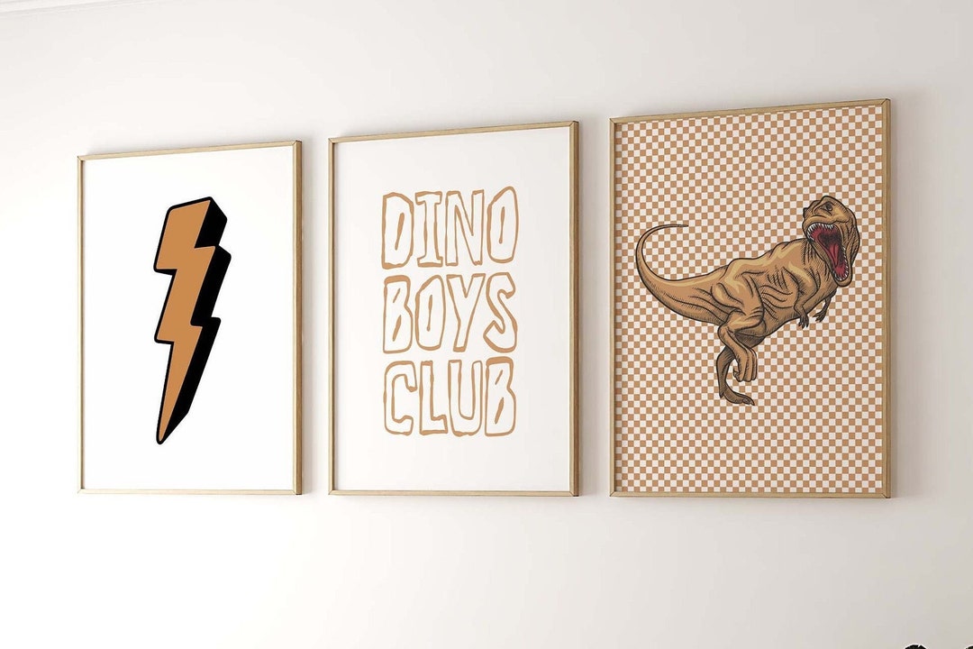 Dino Boys Club Poster, Dinosaur Prints for Boys Room, Checkered Poster ...