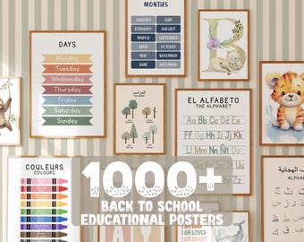 Pack Of 1000+ Educational Prints For Toddler Learning, Alphabet Numbers Days Months Etc. Eclectic Animal Wall Art, Bilingual Learning Files