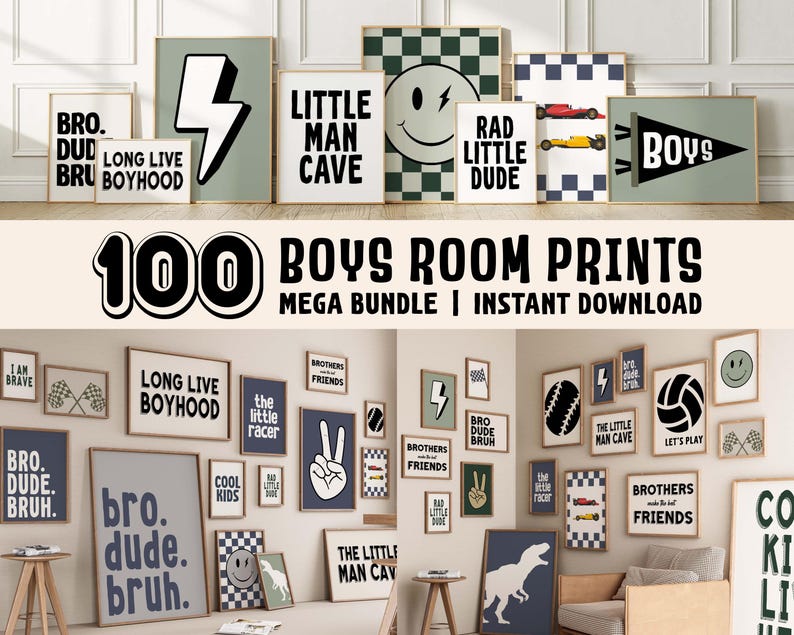 Rad Little Dude wall art set – cool boys room printable posters with bold typography, perfect for playrooms, bedrooms, and modern teen decor.