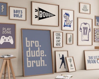 Modern Kids Room Wall Art: Blue & Neutral Prints for Boys Room Wall Decor, Digital Download
