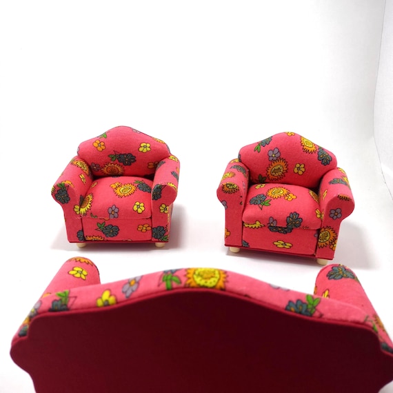JGS Premium - Canapé de maison de poupée à l'échelle 1:12 avec motif floral - Canapé