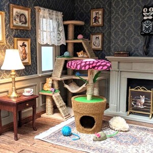 1/6 scale miniature flower pot cat house and scratching post