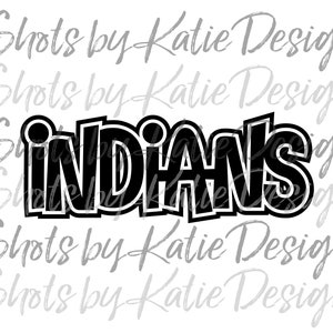 Puede incluir: Diseño gráfico en blanco y negro de la palabra "INDIANS" en una fuente negrita y con contorno.