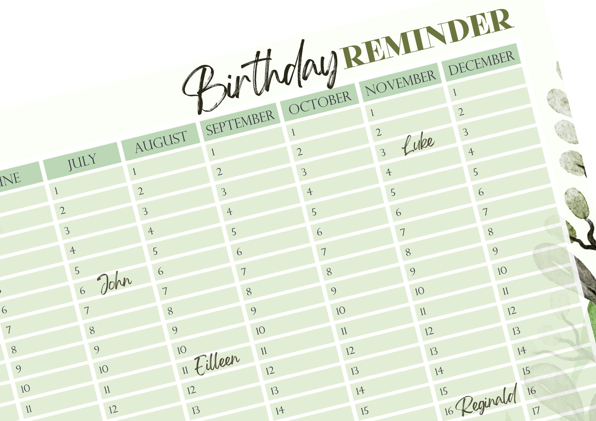 Perpetual Birthday Calendar PRINTABLE︱ Instant Digital Download ...