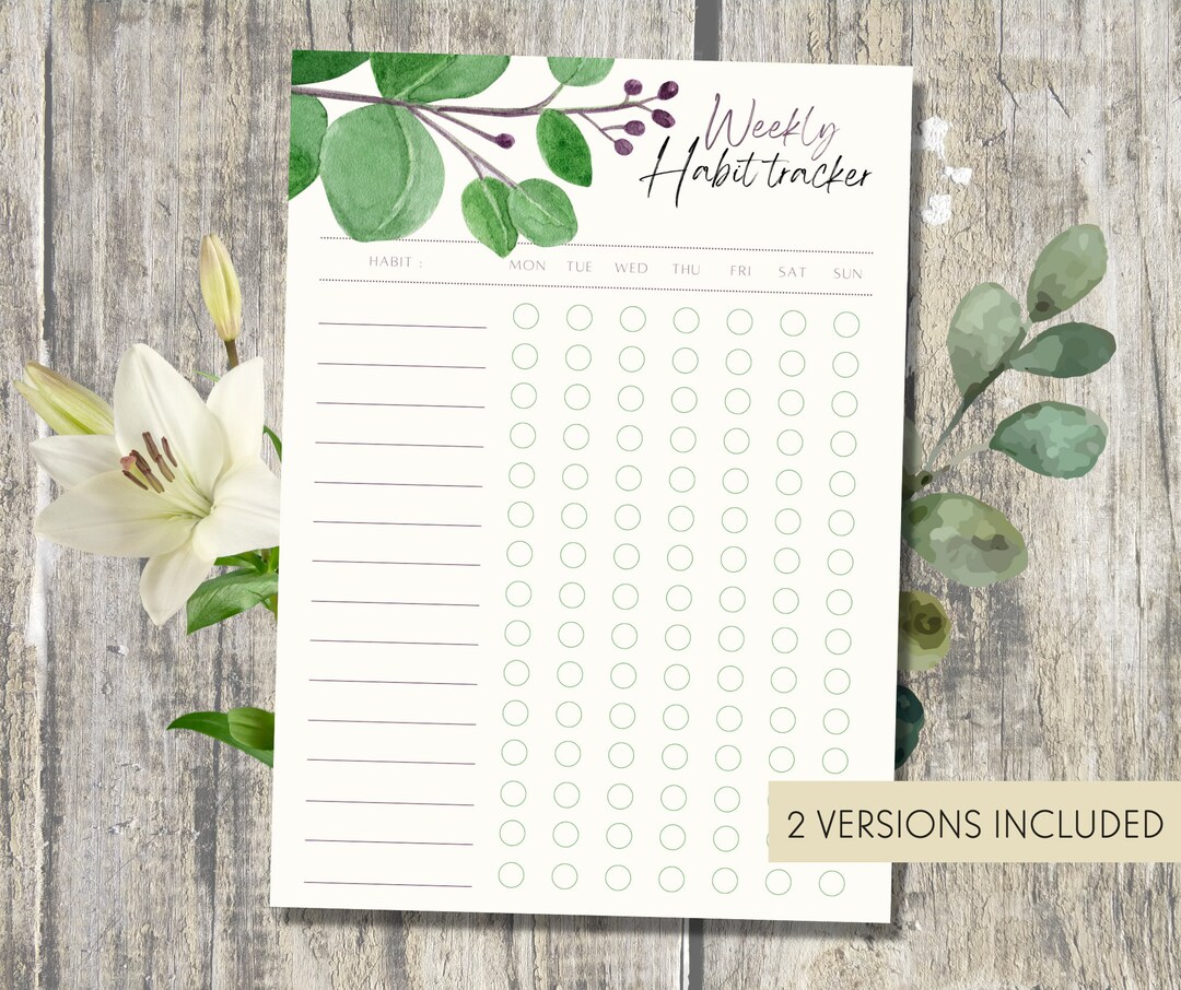 Weekly Habit Tracker PRINTABLE Instant Digital Download 2 Versions ...
