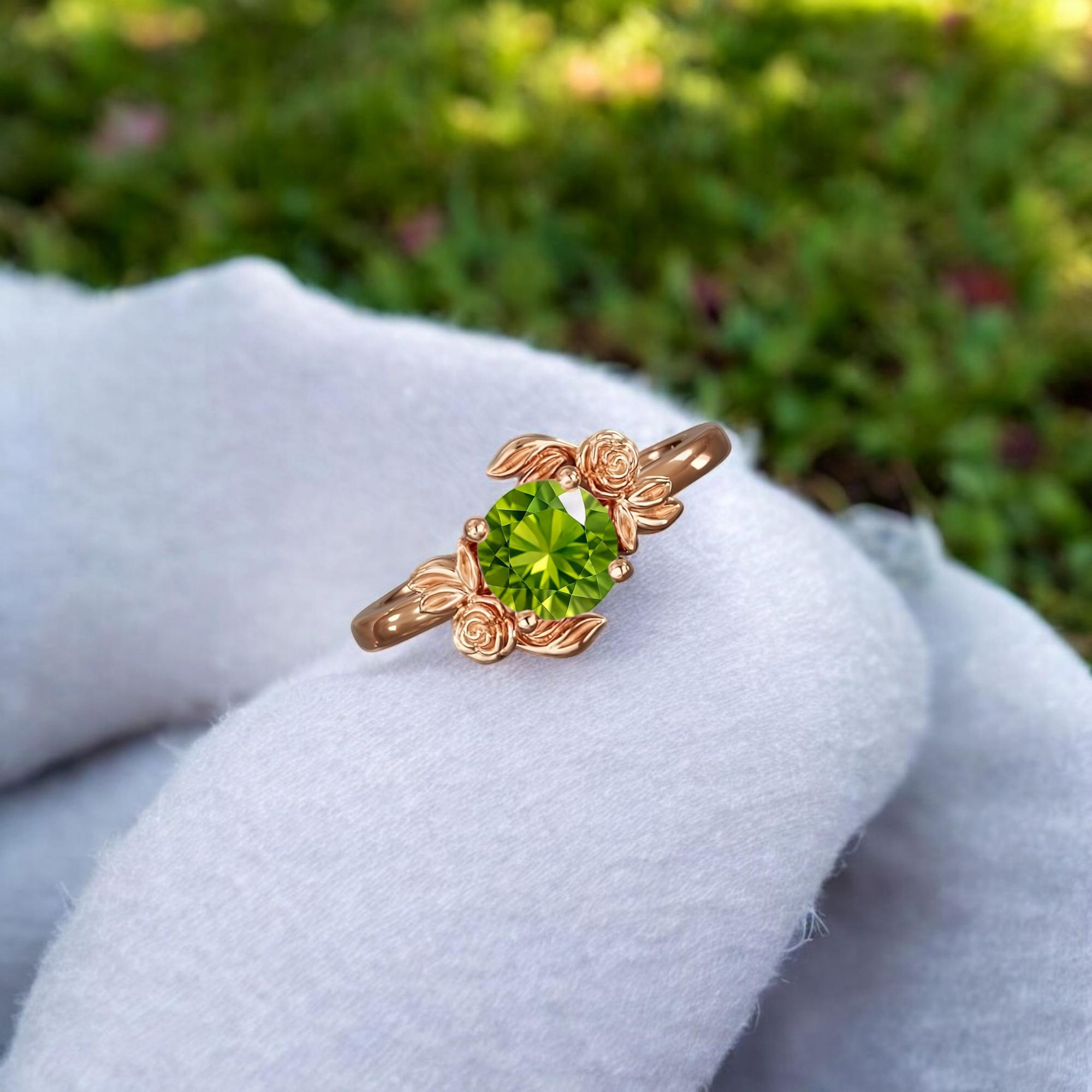 ラボで作られたペリドットのスターリングシルバーリング：リーフ