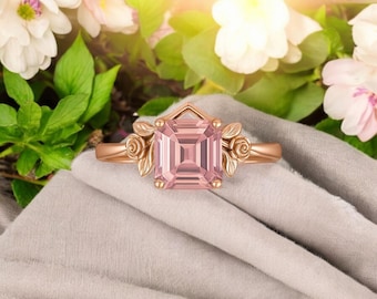Roze morganiet verlovingsring: 18 kt roségoud verguld sterlingzilver