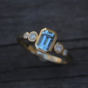 Vintage aquamarine ring, 925 sterling silver ring, aquamarine baguette cut ring, handmade jewellery, gifts for her, wedding ring, jewellery