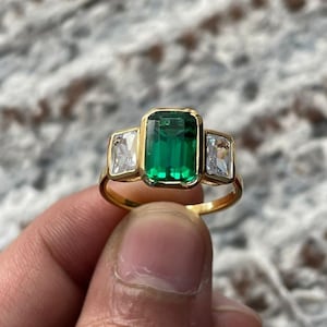 Emerald Cut Emerald Ring: sterlingzilveren stokbrood, handgemaakt